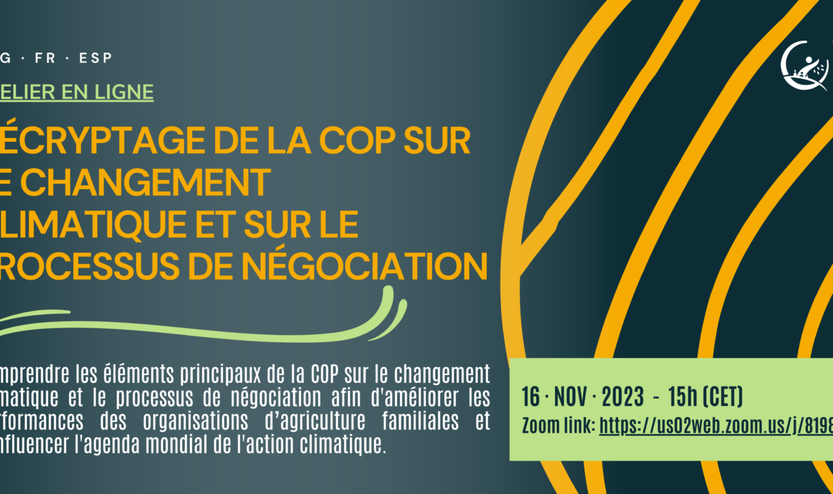 ATELIER EN LIGNE: Décryptage de la COP sur le changement climatique et sur le processus de négociation